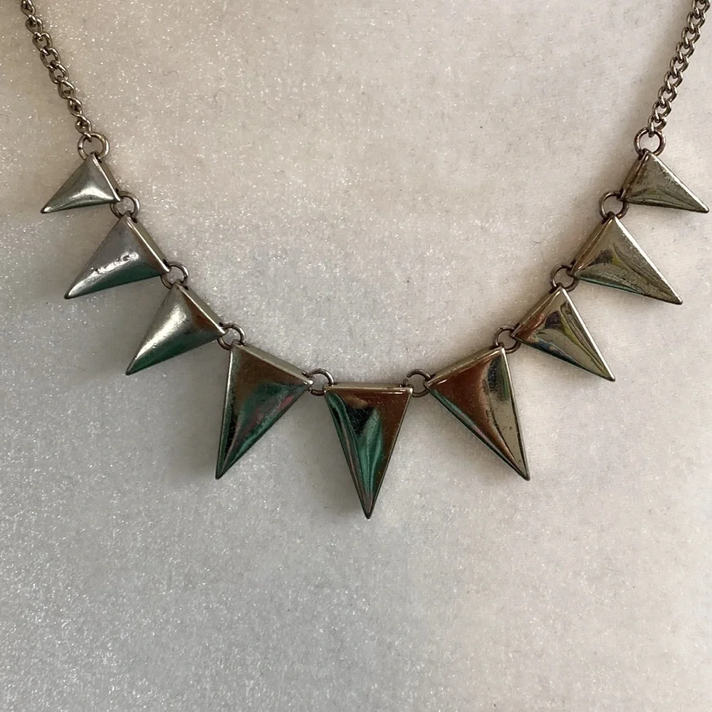 Edgy Rock Silver Tone Spike Necklace